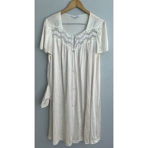 VTG Vanity Fair Pink White Nightgown Dress Pajama Dress Lace XL Pocket